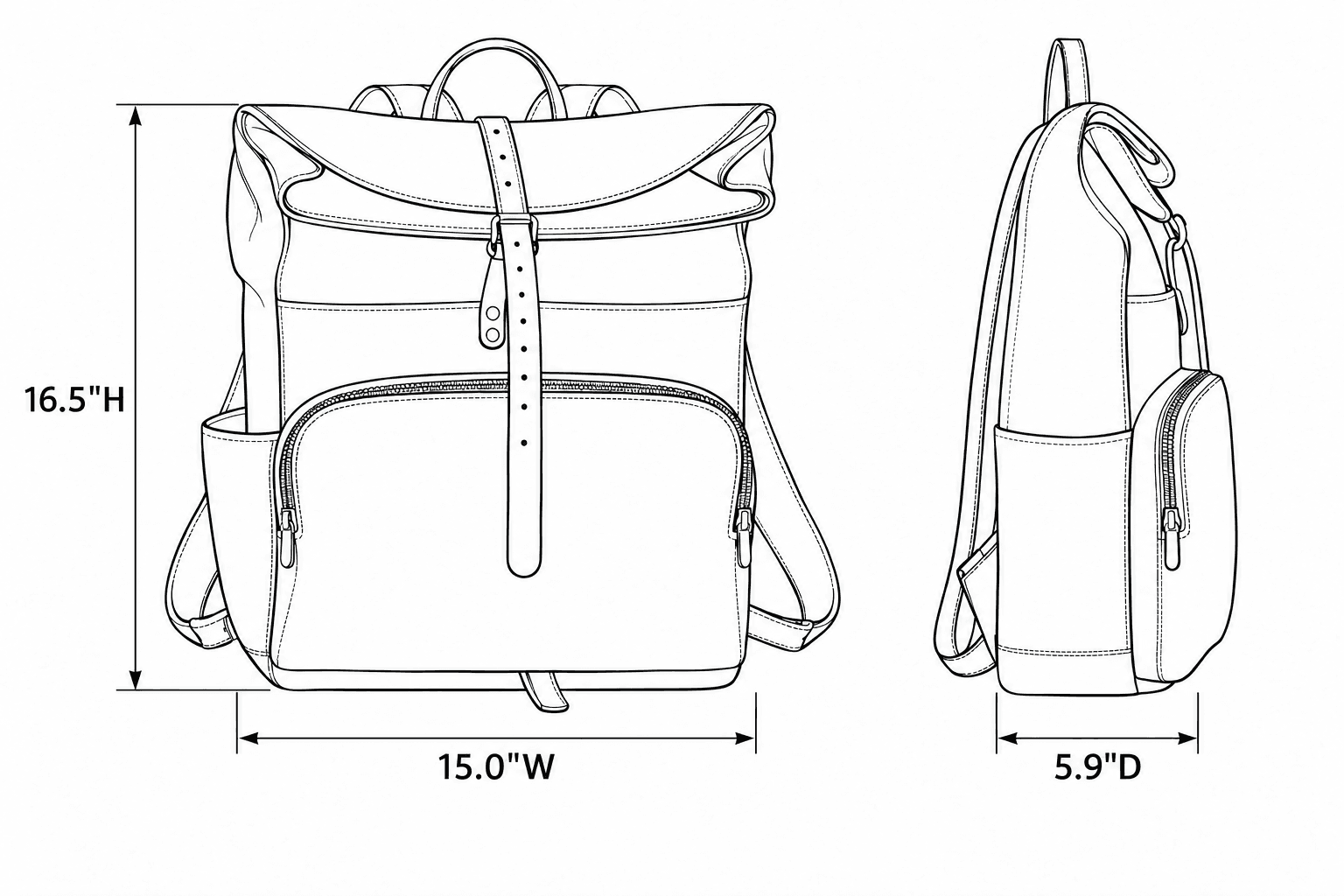 Hybrid Roll-Top Backpack size and dimensions