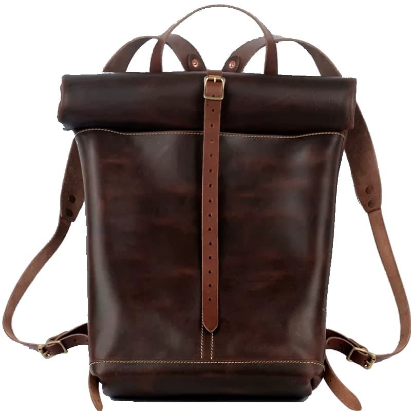 Leather Roll-Top Backpack - Brown Nut Dublin