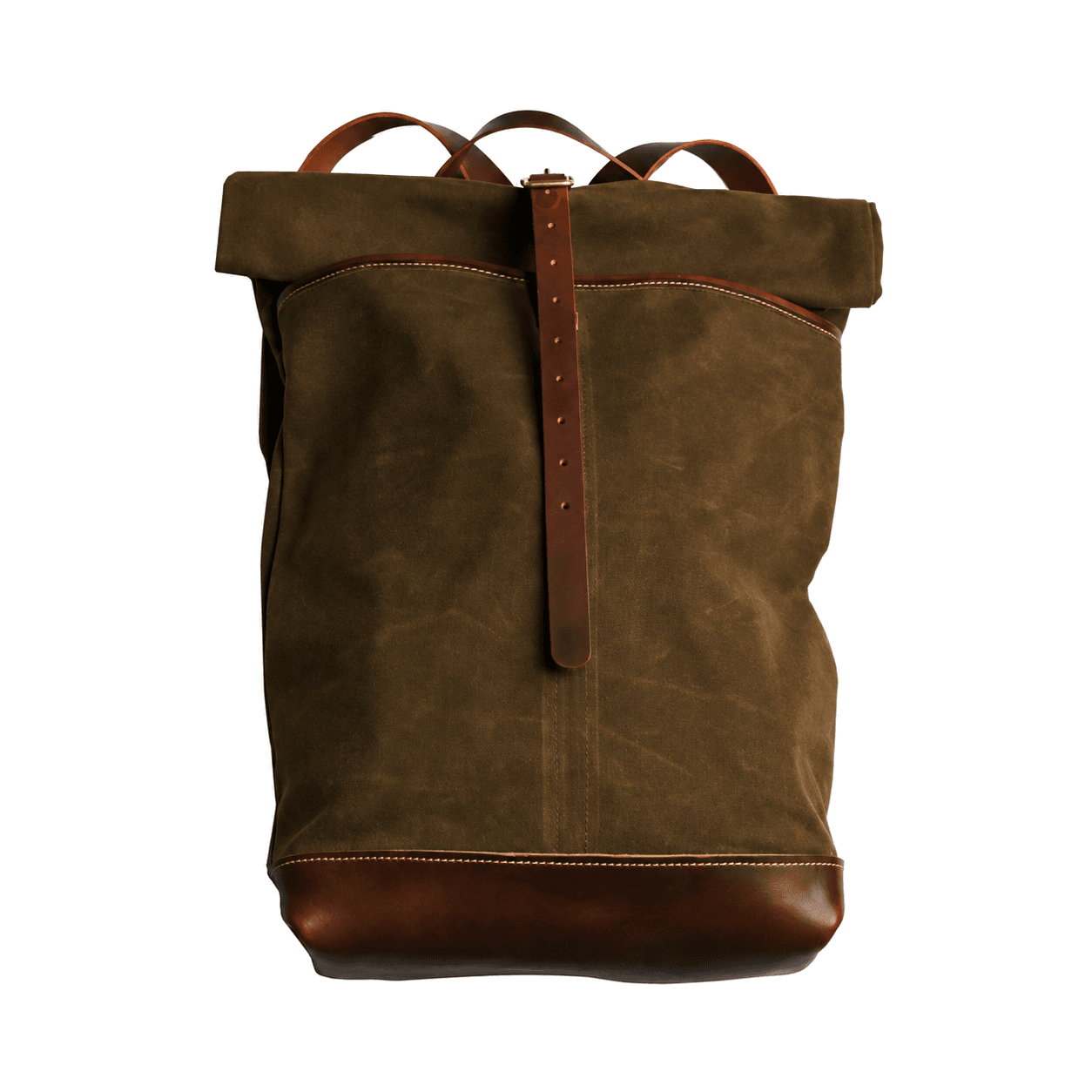 Waxed Canvas Roll-Top Backpack - Olive Brown Canvas