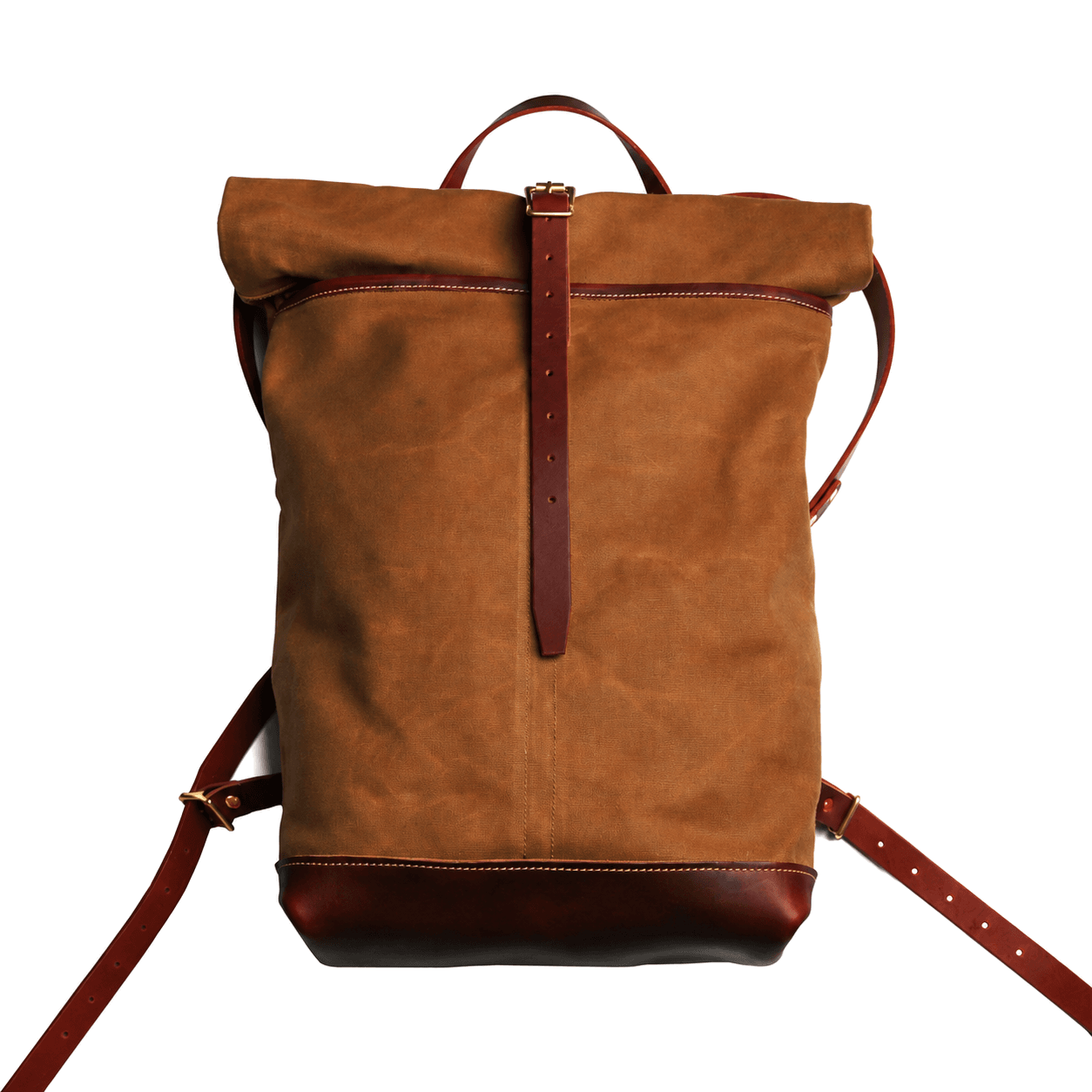 Waxed Canvas Roll-Top Backpack - Warm Brown Canvas
