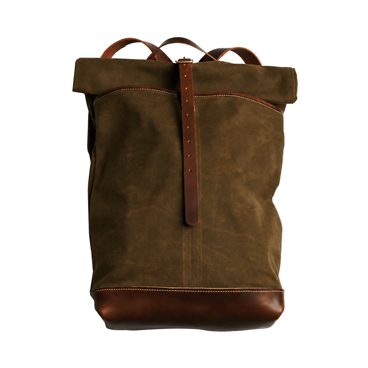 Waxed Canvas Roll-Top Backpack - Olive Brown Canvas