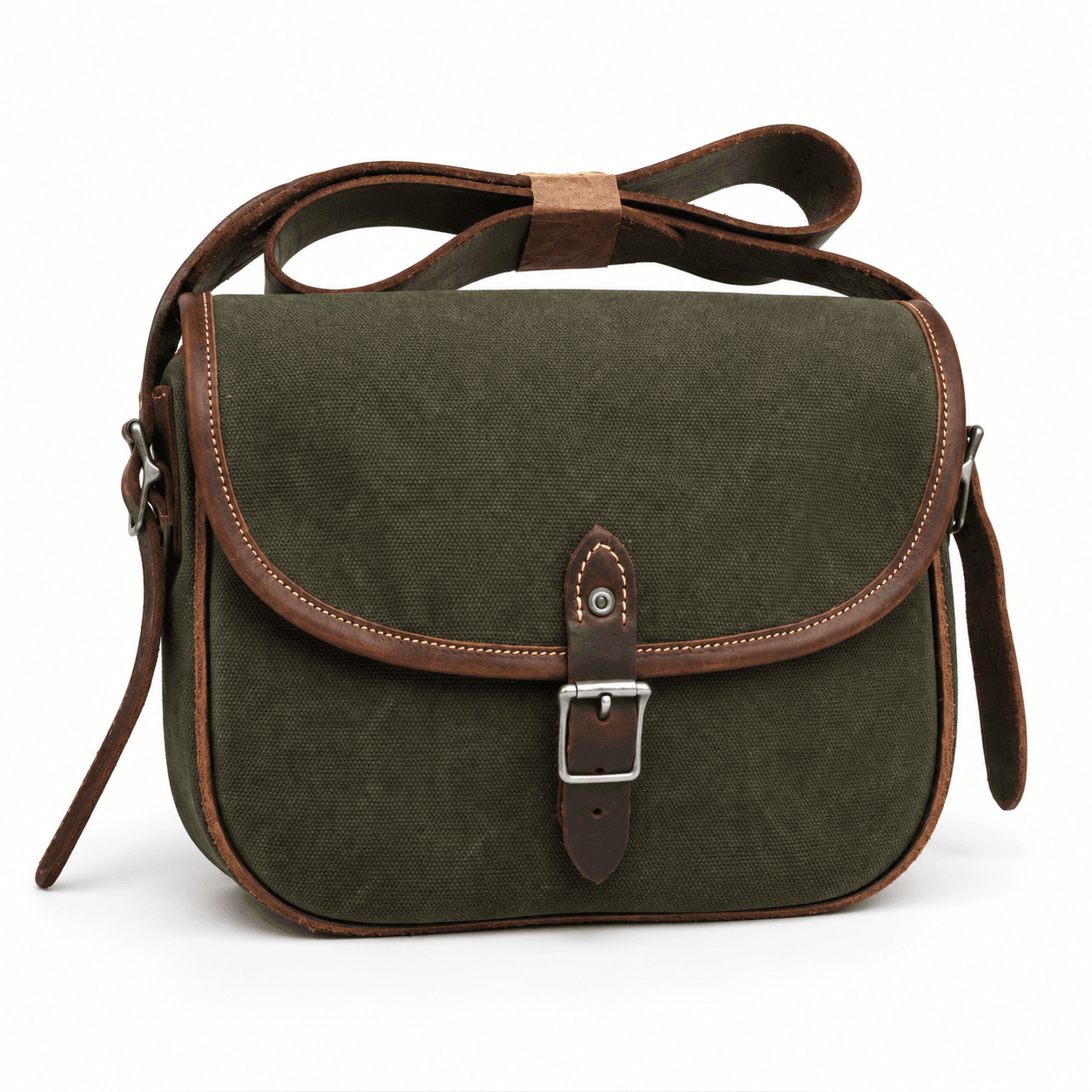 Waxed Canvas Messenger Bag - Olive Brown Canvas