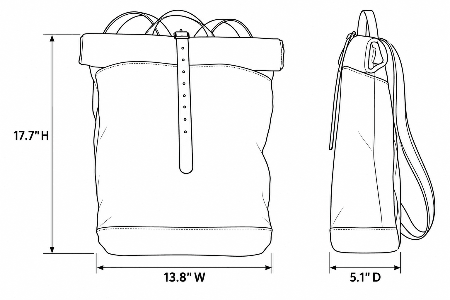 Waxed Canvas Roll-Top Backpack size and dimensions